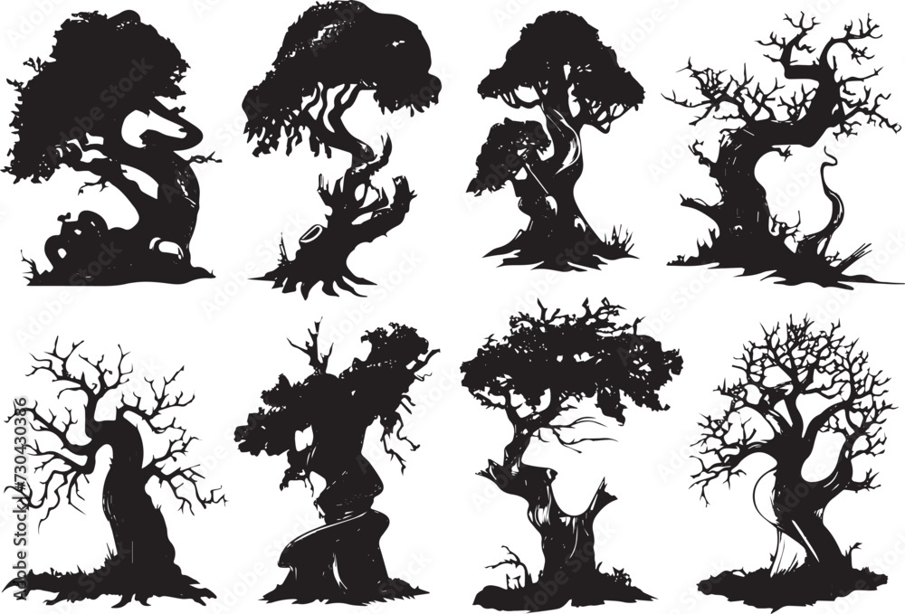 Set Trees. Hand drawn vector illustration Set Trees. Hand drawn vector illustration