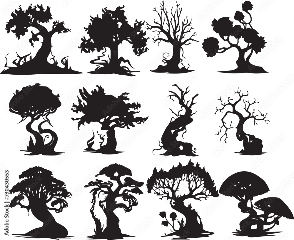 Set Trees. Hand drawn vector illustration Set Trees. Hand drawn vector illustration