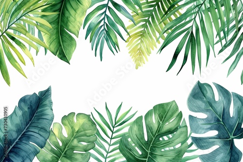 Watercolor banner tropical leaves and branches isolated on white background. photo