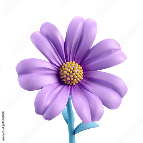 3D Illustration of a Beautiful Pink Flower: Simple Cartoon Render Icon for Spring Floral Design, Isolated on Transparent Background, PNG