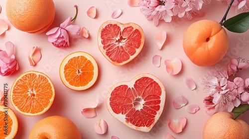 Food photography of grapefruit slices on a pink background showcasing natural foods and fruits