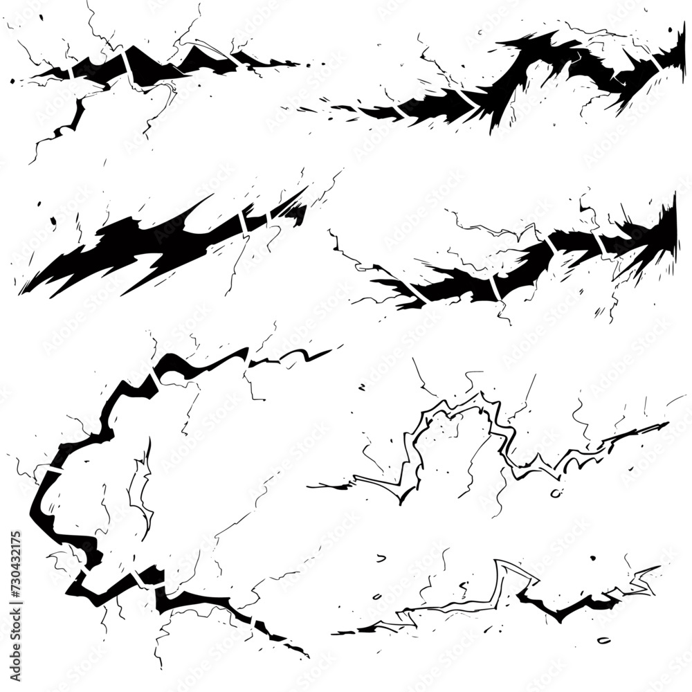 Obraz premium set of drawing line art comic manga effect lightning power thunder, isolate with white background generate AI