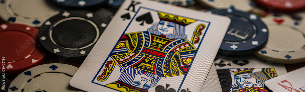 Fototapeta premium Poker cards. Aces and queens. Casino game. Betting. Chips.