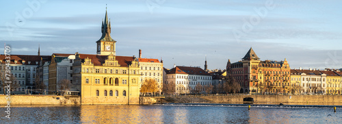 Bedrich Smetana Museum at Vltava River. Smetana embankment in Prague, Czechia photo