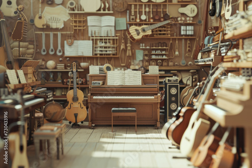 music store, with instruments and sheet music photo
