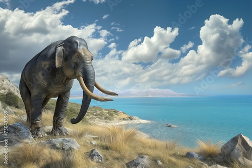 Prehistoric dwarf elephant Palaeoloxodon cypriotes, extinct 12,000 years ago, on the coast of Cyprus photo