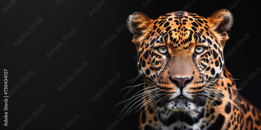 A captivating Panther portrait on a black background, Copy Space. A captivating Panther portrait on a black background, Copy Space.