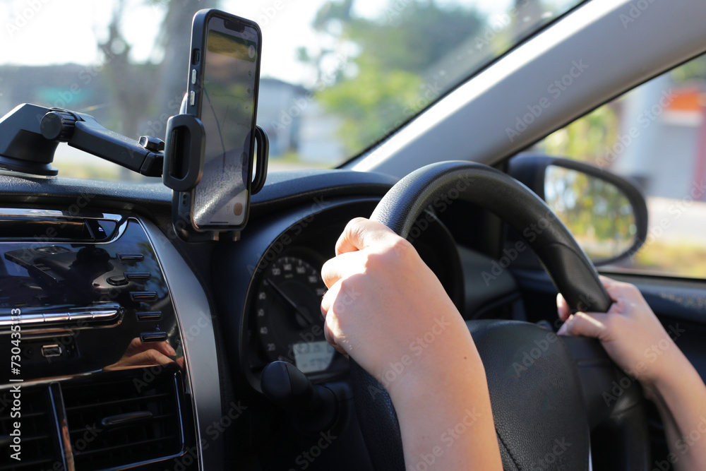 Car with map gps navigation in mobile phone Car with map gps navigation in mobile phone