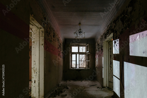 Dark creepy corridor in old abandoned building