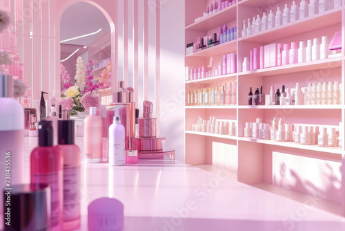 beauty supply store, with makeup and hair products photo