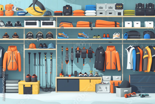 sporting goods store, with equipment and clothing photo