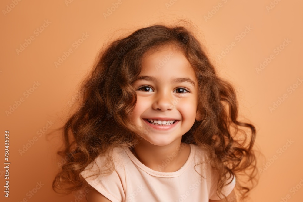 Portrait of a cute little girl with curly hair on a brown background Portrait of a cute little girl with curly hair on a brown background