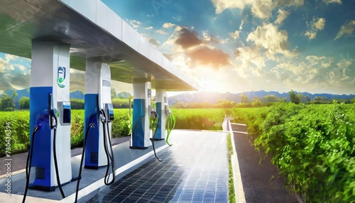 EV charging station for electric car in concept of green energy and eco power produced  photo