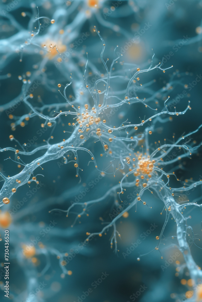 3D illustration of Neuron cell. Neuron cell close-up. Neuron cell, neuron cell