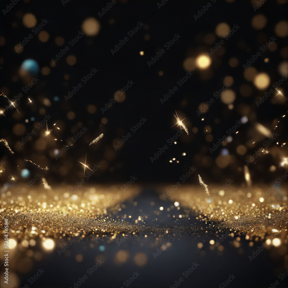 shiny trail of sparkles of gold wave and bokeh light . No compost words and two words word