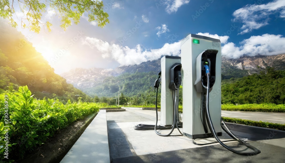 EV charging station for electric car in concept of green energy and eco power produced 