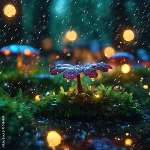 rain and lights in the forest
