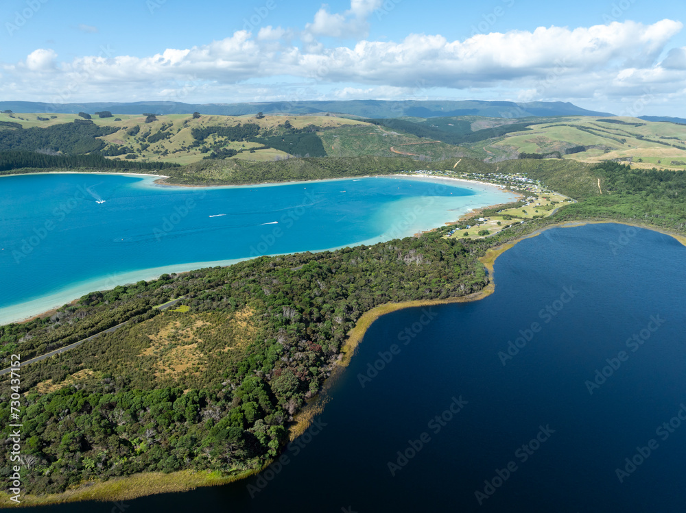 Aerial: the Kai Iwi Lakes near Dargaville, Northland, New Zealand.
