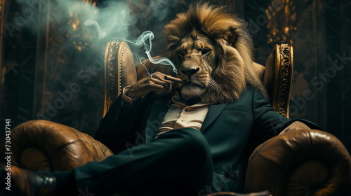 Sophistication and Authority: An Anthropomorphic Lion's Throne of Style and Confidence photo