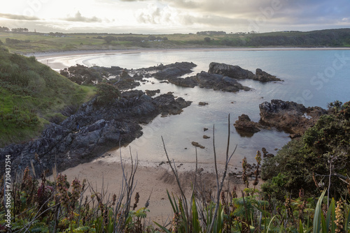 Matai Bay beach at sunset, Northland, New Zealand. photo