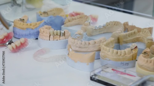  Many different dental models are on shelve in dental clinic photo