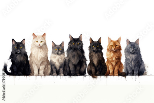 Diverse Group of Maine Coon Cats Sitting Together