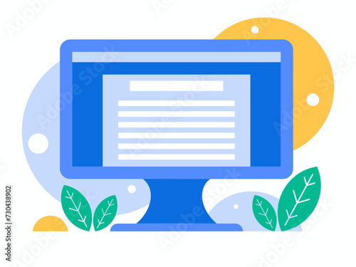Background with a display on the screen with a text editor open. Vector graphics