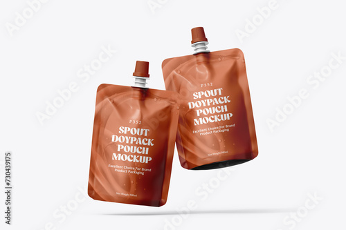 Drink Spout Pouch Bag Packaging Mockup Floating View photo