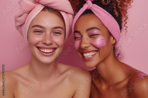 Happy women with glowing skin enjoying treatments in a modern beauty salon.