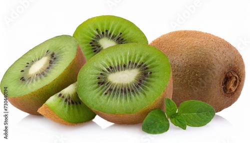 High-quality Kiwi fruit and sliced segments isolated on white background 