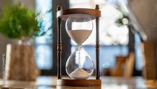 High-quality modern hourglass as time passing concept. Life time passing. blurry background