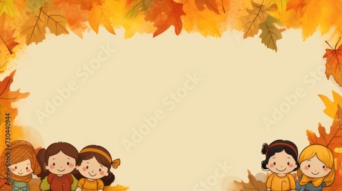   Greeting card template with autumn theme  children s illustrations  with blank copy space for text.  