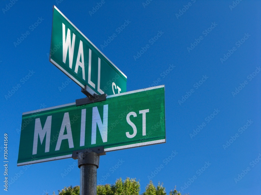 Wall St. and Main Street Road Sign