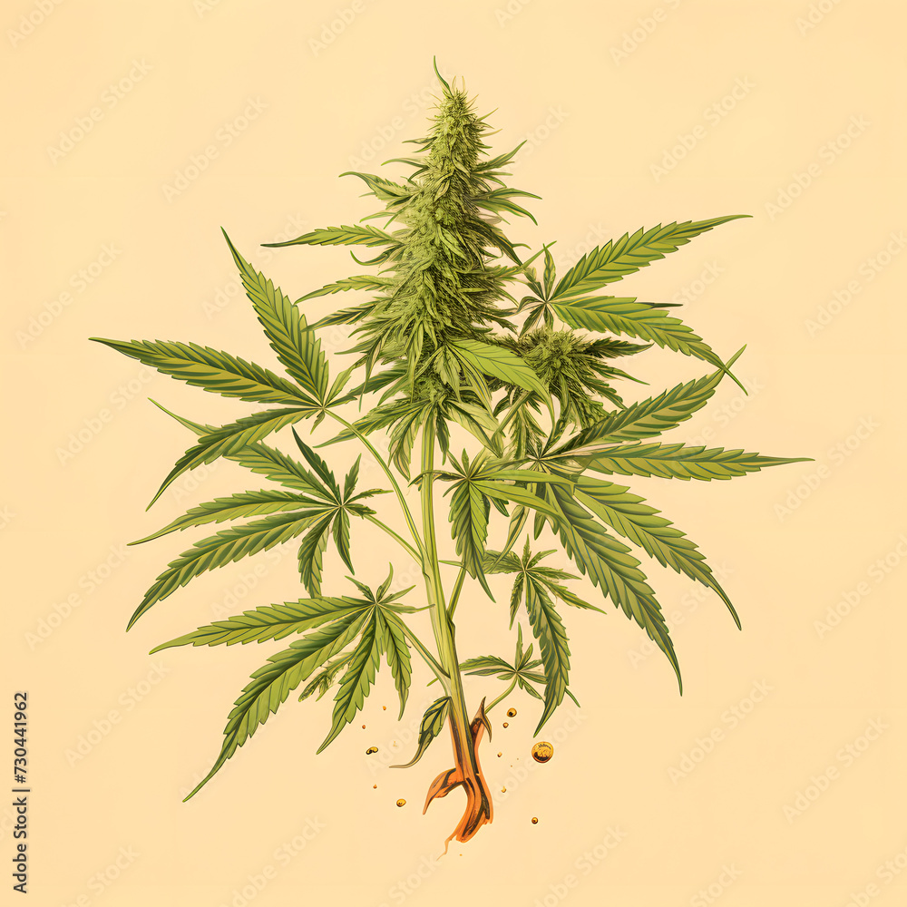 Illustrated cannabis plant, weed plant, illustration of a marihuana plant, ganja, weed, marijuhana