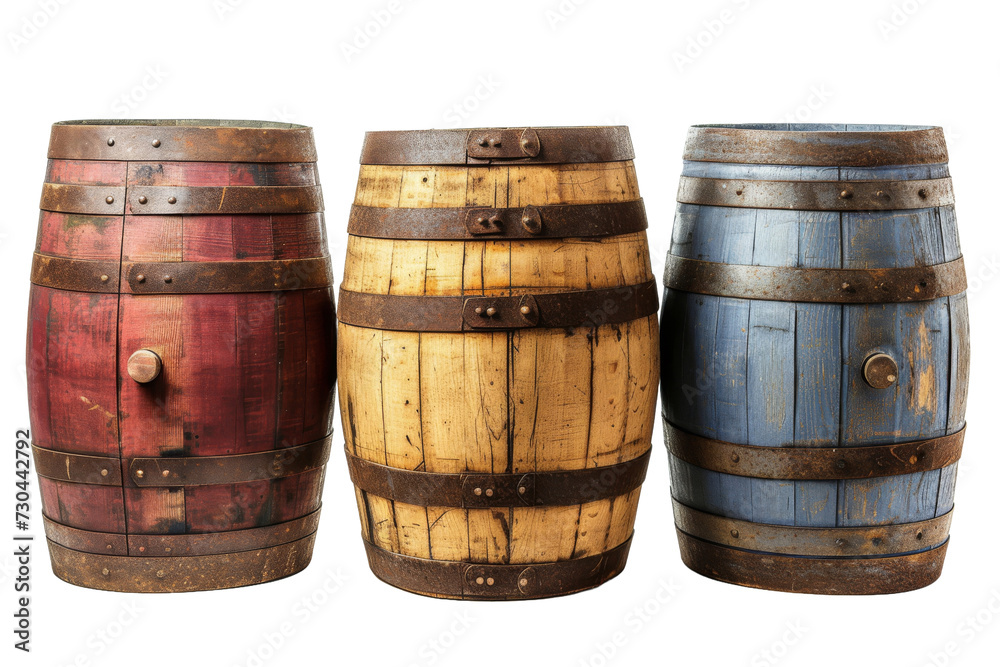 Fototapeta premium Wooden Barrels isolated transparent background. PNG Format.
