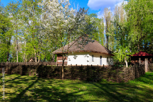 Ancient traditional ukrainian rural house in Open air Museum of Folk Architecture and Folkways of Middle Naddnipryanschina in Pereyaslav, Ukraine