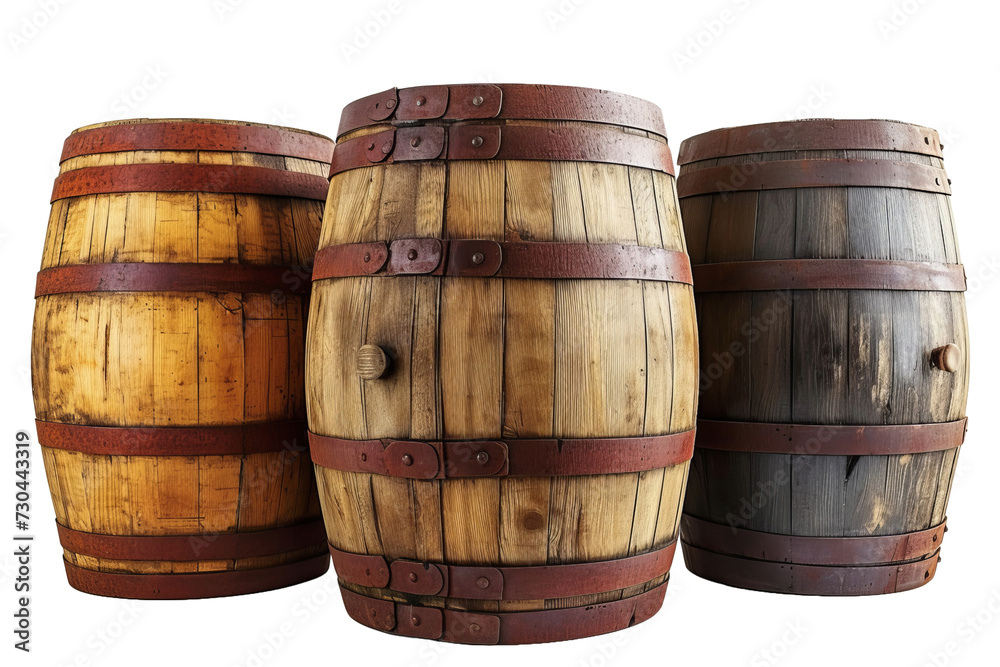 Fototapeta premium Wooden Barrels isolated transparent background. PNG Format.