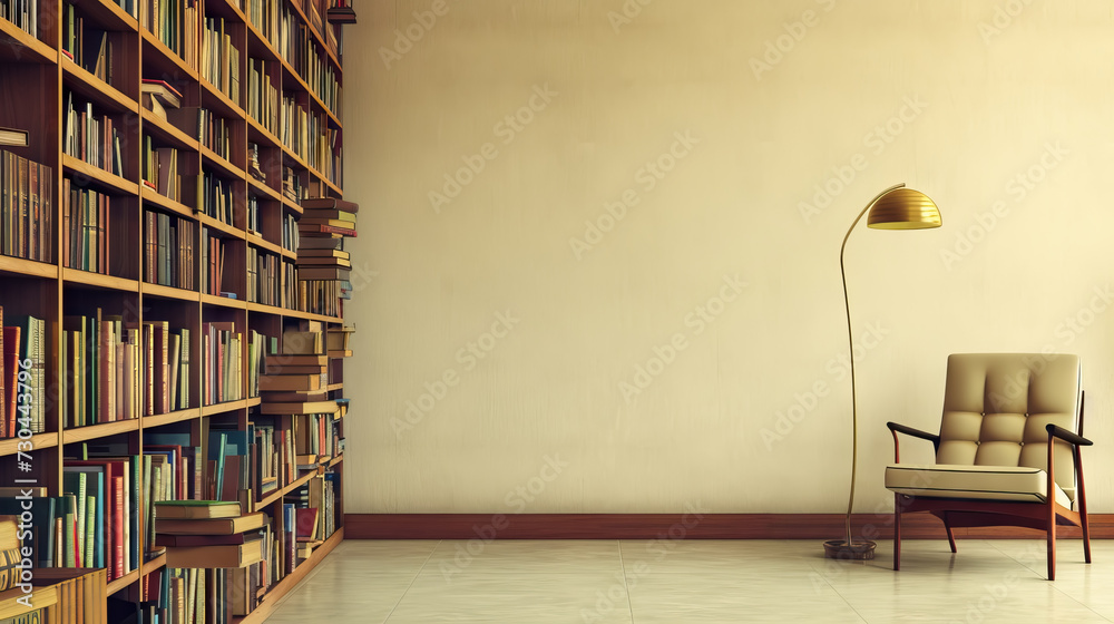 Nice Clean Library Clean and modern decoration home library with arm chair and lamp with ...