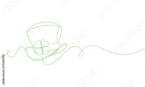 leprechaun hat with clover in one single line drawing. st patrick's day vector eps 10