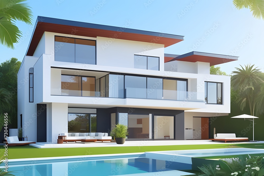 Modern house on a day, Real estate, Luxury home