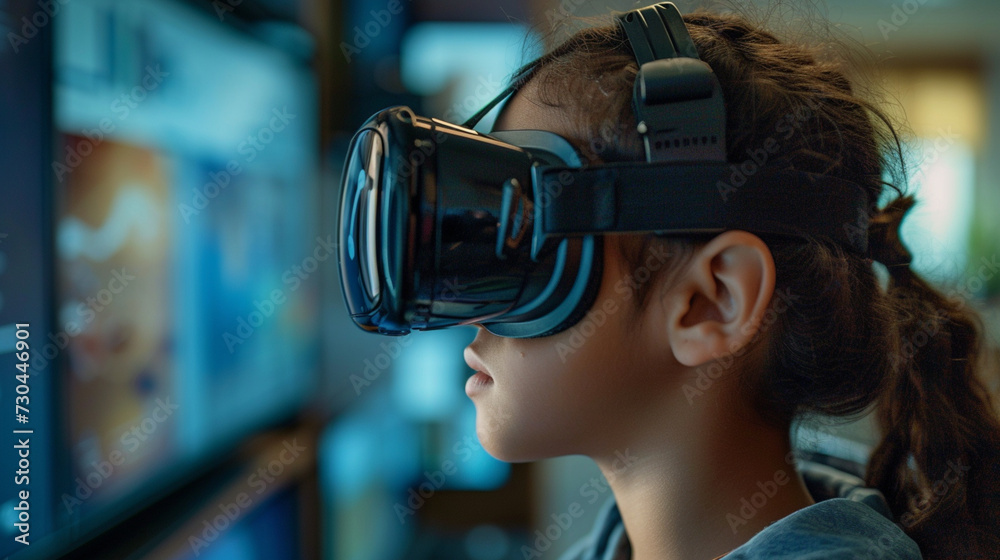 Exploring the Future of Learning through VR. A Journey into Technology and Innovation in Education, captured in Documentary, Editorial, and Magazine Photography style.