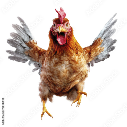 cute chicken jumps and laughs on isolated transparent background