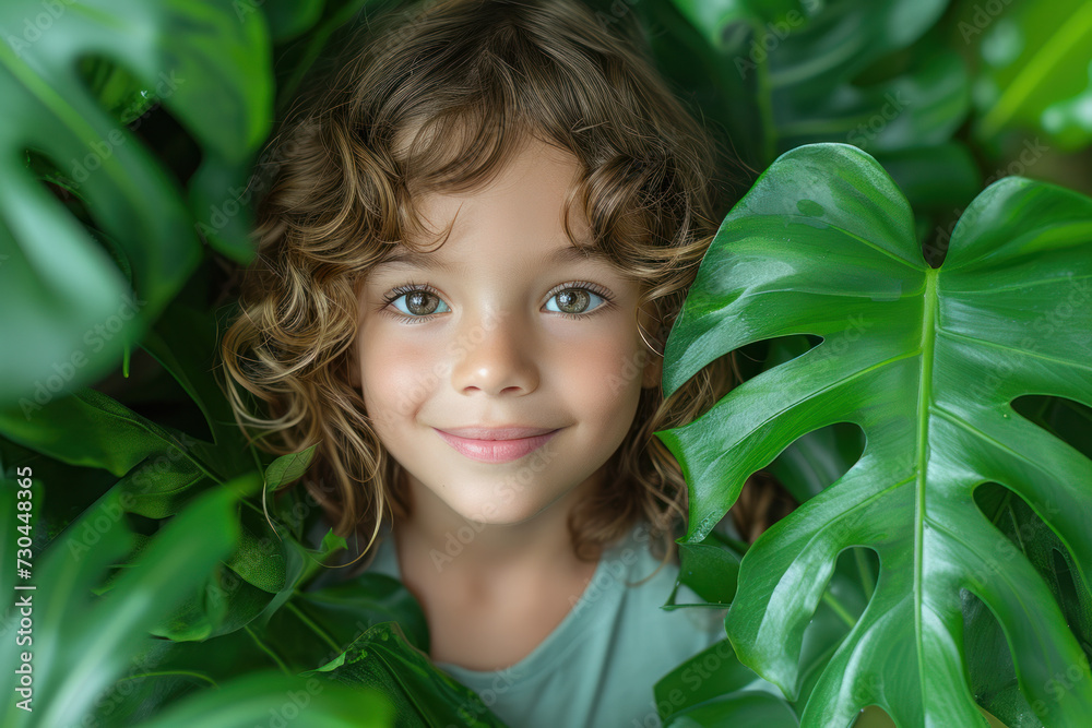 monstera with happy child monstera with happy child