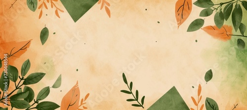 a green and orange background with leaves and green triangles Generative AI