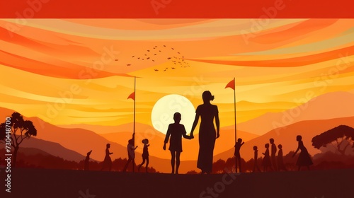 Vector illustration design of family togetherness at sunset 