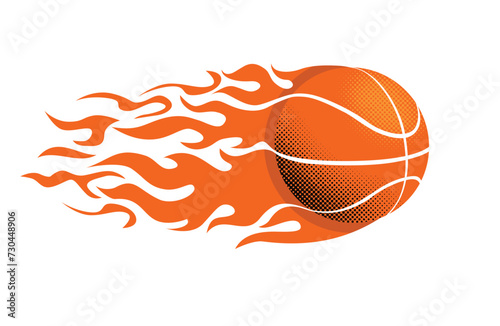 Basketball ball in flaming fire. Element emblem logo template. Vector on transparent background