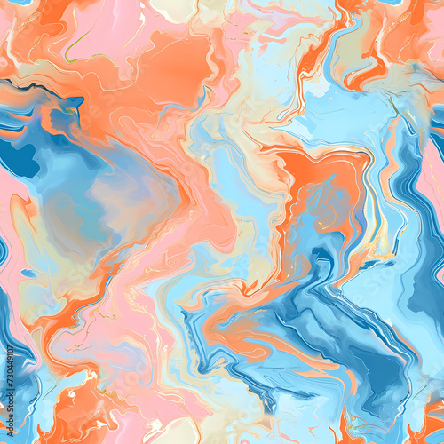 Abstract seamless pattern of holographic liquid gradient. Fluid blue orange colored waves. Hologram texture and iridescent background. Texture for print, fabric, textile, wallpaper, poster, design