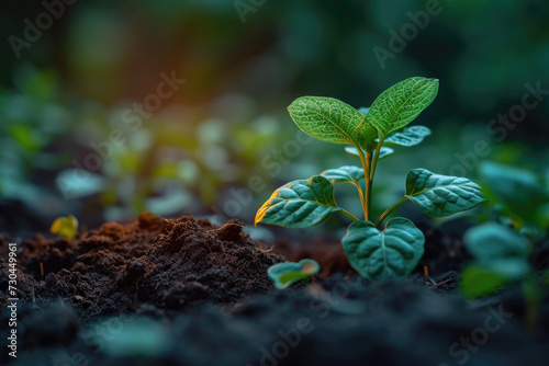 Sprouting plant in soil - symbol of growth and new life Generative AI image