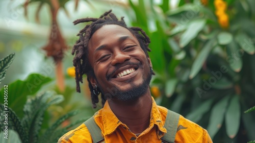 African American male in a greenhouse