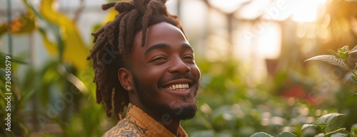 African American male in a greenhouse